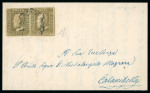 1859 1 Gr. Plate II, light olive-brown (bruno oliva chiaro), horizontal pair, neatly used on undated entire letter to Caltanissetta, with letter dated "Da Palermo il 27 novembre del 1858". Cancelled by a solitary strike 