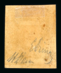 1859 1 Gr. Plate II, porous paper (PA), olive-brown (bruno oliva), bottom left corner sheet marginal example showing a striking vertical double print. Large part original brownish gum. A fine and rare error of great visu