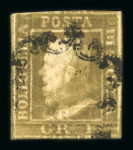 Stamp of Italian States » Sicily » 1 Grano, Plate II » Stamps Sicily 1859 1 Gr. plate II, dark brown (bruno oliva scuro), used showing double print