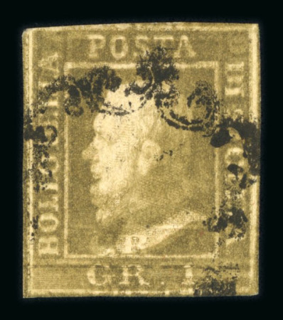 Stamp of Italian States » Sicily » 1 Grano, Plate II » Stamps Sicily 1859 1 Gr. plate II, dark brown (bruno oliva scuro), used showing double print