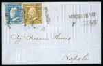 Stamp of Italian States » Sicily » 1 Grano, Plate II » Covers Sicily 1859 1Gr. plate II, greyish olive (oliva grigiastro), position 35, tied by double strike together with 2Gr. on 1859 cover from Messina to Napoli