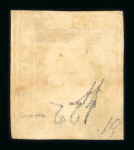 1859 1 Gr. Plate II, olive-brown (bruno oliva), position 19, showing retouch (lines in front of forehead), with four margins. Fine used example.  Expertise: Signed "AD" Alberto Diena.