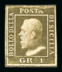 Stamp of Italian States » Sicily » 1 Grano, Plate II » Retouches Sicily 1859 1 Gr. plate II, olive brown (bruno oliva), mint showing position 59 retouch