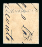 1859 1 Gr. Plate II, light olive-brown (bruno oliva chiaro), position 89 showing retouch (left of eye), with four margins. Fine used example, cancelled by a perfectly placed strike.  Expertise: Signed "AD" Alberto Diena.