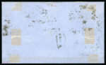 1859 1 Gr. Plate III, olive-green (verde oliva), horizontal pair, position 59-60, on cover from Terranova to Catania, with good to large margins. Cancelled by a single strike, contrary to regulations, plus oval TERRANOVA