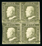 Stamp of Italian States » Sicily » 1 Grano, Plate III » Stamps Sicily 1859 1 Gr. plate III, olive green (verde oliva), mint block of four