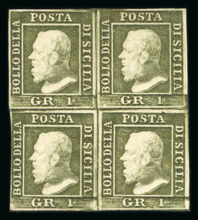 Stamp of Italian States » Sicily » 1 Grano, Plate III » Stamps Sicily 1859 1 Gr. plate III, olive green (verde oliva), mint block of four