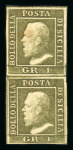 Stamp of Italian States » Sicily » 1 Grano, Plate III » Stamps Sicily 1859 1 Gr. plate III, PA paper, bright olive green (verde oliva chiaro), mint vertical pair