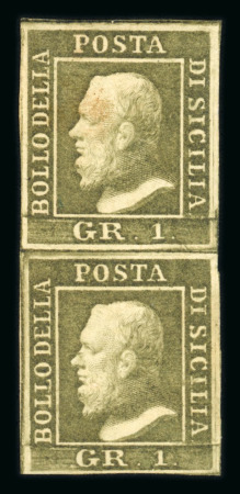 Stamp of Italian States » Sicily » 1 Grano, Plate III » Stamps Sicily 1859 1 Gr. plate III, PA paper, bright olive green (verde oliva chiaro), mint vertical pair