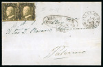 Stamp of Italian States » Sicily » 1 Grano, Plate III » Covers Sicily 1859 (Set) Folded letter sheet from Barcellona Pozzo di Gotto franked horizontal pair 1Gr. plate III dark olive green (verde oliva scuro)