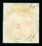 1859 2 Gr. Plate I, ultramarine (azzurro oltremare), with four good margins, tied to fragment. Fine used example of this rare shade.  Expertise: Signed "AD" Alberto Diena