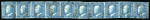 1859 2 Gr. Plate I, dark cobalt (cobalto scuro), exceptional horizontal strip of ten, positions 51–60, with good margins all round. Showing the listed retouches in positions 51, 55 and 57. The strip was separated in two 