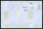 1859 2 Gr. Plate I, blue (azzurro), non-porous paper (NA), position 43, with four margins, on cover dated 15 February to Messina. Tied by Palermo despatch cds at right, with arrival backstamp on reverse.  A fine and attr