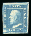 Stamp of Italian States » Sicily » 2 Grana, Plate I » Stamps Sicily 1859 2 Gr. plate I, porous paper (NA) blue (azzurro), position 41, mint