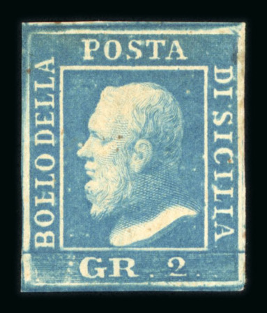 1859 2 Gr. Plate I, non-porous paper (NA), cobalt-blue (cobalto), with good to large margins. Slight surface scrape. Mint with original brownish gum. A fine unused example of this attractive shade.   Expertise: Signed “E