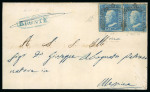 Stamp of Italian States » Sicily » 2 Grana, Plate I » Covers Sicily 1859 (18.6) Cover from Bronte to Messina, franked two singles of the 1859 2 Gr. plate I (one pos. 36 retouch)