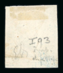 1859 2 Gr. Plate I, blue (azzurro), position 93, with large to just touched margin at top, the other three margins good to large. Showing the characteristic blurred impression (stampa smossa). Fine used example.   A scar