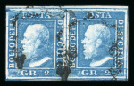 Stamp of Italian States » Sicily » 2 Grana, Plate I » Retouches Sicily 1859 2Gr plate I, azzurro  retouch position 7 within used pair