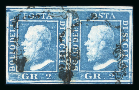 Stamp of Italian States » Sicily » 2 Grana, Plate I » Retouches Sicily 1859 2Gr plate I, azzurro  retouch position 7 within used pair