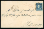 1859 2 Gr. Plate I, cobalt-blue (cobalto), position 7 showing retouch, on single-franking cover from Alcamo to Palermo. Red oval ALCAMO despatch handstamp, the stamp with close to good margins. very fine and scarce.   A 