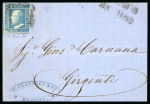 Stamp of Italian States » Sicily » 2 Grana, Plate I » Retouches Sicily 1859 2 Gr. plate I, bright blue (azzurro chiaro), four good margins, showing position 78 retouch, single on 1859 cover from Messina to Girgenti, very fine and scarce