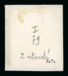 1859 2 Gr. Plate I, light blue (azzurro chiaro), position 79 showing retouch, with four margins, used on small fragment. Fine used example.