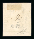 1859 2 Gr. Plate I, blue (azzurro), position 79 showing retouch, with four good margins. Fine used example.  Expertise: Signed "AD" Alberto Diena.