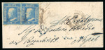 Stamp of Italian States » Sicily » 2 Grana, Plate II » Covers Sicily 1859 2 Gr. plate II, ultramarine (azzurro oltremare) horizontal pair, good margins lightly cancelled, on 1859 cover to Napoli, Palermo despatch at right, removal of wax seal has caused light damage, still a very r