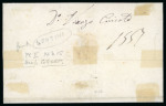 1859 2 Gr. Plate II, bright blue (azzurro vivo), horizontal pair, positions 14–15, on cover dated 30 September to Palermo. Red oval-framed Assicurata handstamp at lower left and red oval GENTINI despatch handstamp at upp