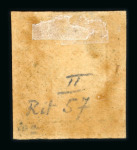 1859 2 Gr. Plate II, non-porous paper (NA), bright blue (azzurro vivo), position 57, showing the retouch to the “G” of “GR”. Fine used example, retaining brownish original gum.  A rare and highly desirable retouched vari