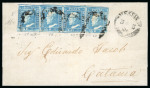 Stamp of Italian States » Sicily » 2 Grana, Plate II » Covers Sicily 1859 2Gr plate II azzuro chiarro strip of four on cover, retouch position 57 (57-60)