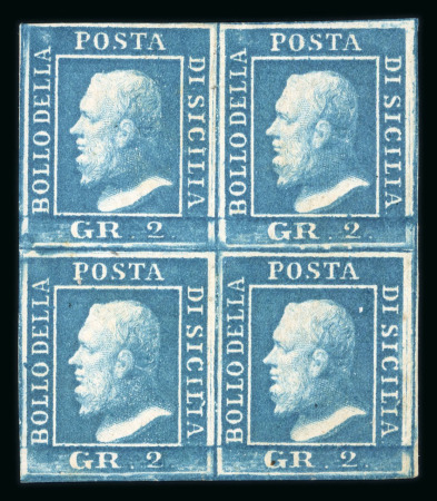 Stamp of Italian States » Sicily » 2 Grana, Plate III » Stamps Sicily 1859 2 Gr. plate III, greenish blue (azzurro verdastro), mint block of four with original gum