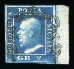 Stamp of Italian States » Sicily » 2 Grana, Plate III » Stamps Sicily 1859 2 Gr. plate III, bright blue (azzurro vivo), used right-hand sheet marginal, very fine and scarce.