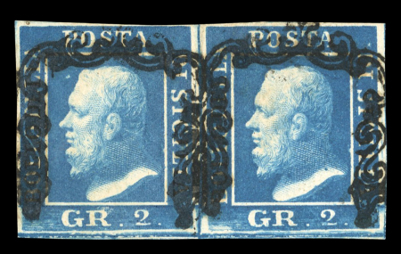 Sicily 1859 2Gr plate III azzurro vivo horizontal pair used