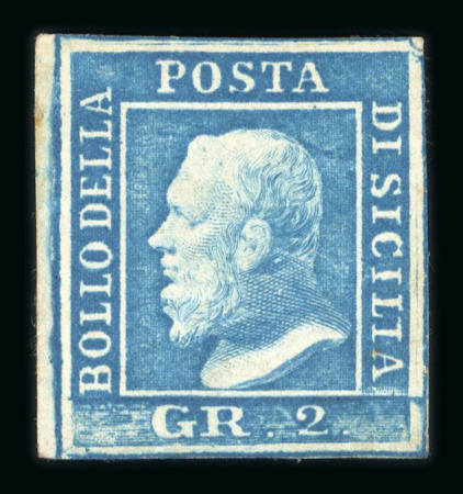 1859 2 Gr. Plate III, blue (azzurro), position 11, fresh mint example with original white gum.   A fine and attractive example, well preserved and displaying excellent freshness.