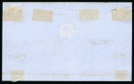 1859 2 Gr. Plate III, blue (azzurro), horizontal pair on double-weight cover dated 17 April to Milazzo. Cancelled by a single framed handstamp, with Palermo despatch cds at right.  A fine and attractive double-rate cover