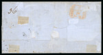 Stamp of Italian States » Sicily » 20 Grana » Covers 1859 (14.10) Folded letter sheet to Genova, franked 20 Gr. dark slate (ardesia scuro), 5 Gr. dark carmine (caminio scuro)(3) and 1 Gr. plate II, each with frame cancel, endorsed "postali francesi", Catania despatch and M