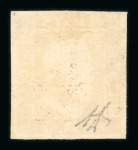1859 5 Gr. Plate I, blood-red (rosso sangue), with four good to large margins. Fine used example.  A particularly attractive stamp of this desirable shade, showing excellent colour and overall appearance.  Expertise: Cer