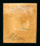 1859 5 Gr. Plate I, brownish-red (rosso brunastro), top left corner sheet marginal example from position 1, with original brownish gum. Fresh, very fine, and an exceptionally rare shade.  A remarkable positional piece, c