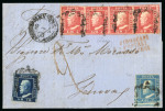 Stamp of Italian States » Sicily » 5 Grana, Plate I » Covers Sicily A unique unrecorded franking    1860 (2.1) Folded letter sheet from Messina to Genova, franked 10 Gr. dark blue (azzuro cupo), 5 Gr. horizontal strip of four, plate I, carmine (carminio) and bottom marginal 2 Gr. 