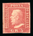 Stamp of Italian States » Sicily » 5 Grana, Plate I » Stamps Sicily 1859 5 Gr. plate I, carmine pink (rosa carminio), mint single with usual brownish original gum, good even margins, very fine and scarce.