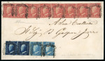 Stamp of Italian States » Sicily » 5 Grana, Plate I » Covers ** Sicily 1859 5 Gr. carmine rose (rosa carminio), two horizontal strips of four and pairs of 10 Gr. and 2 Gr., each stamp with fine frame cancel, third 5 Gr. in first strip with repair at top, mounted onto paper for bet