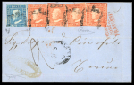 Stamp of Italian States » Sicily » 5 Grana, Plate I » Covers Sicily 1859 5Gr plate I, vermiglio four singles and 2Gr cover to Torino