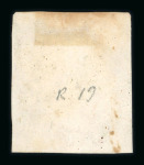 1859 5 Gr. Plate I, carmine (carminio), position 19 showing retouch (vertical line at right), with four even margins. Fine used example.   A scarce and attractive example of this recorded retouched position, with excelle