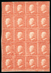 1859 5 Gr. Plate I, vermilion (vermiglio), bottom sheet marginal block of twenty (4 × 5), with good to large margins. Fresh mint multiple with full original gum.  A magnificent exhibition-quality multiple of exceptional 