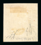 1859 5 Gr. Plate II, bright vermilion (vermiglio vivo), showing a dramatic printing flaw at right. Fresh mint example with original gum.  A scarce and attractive variety, distinguished by the prominent printing flaw and 