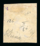 1859 5 Gr. Plate II, bright vermilion (vermiglio vivo), position 84, with four good even margins. Fine used example.   A fine and attractive stamp of this desirable shade, displaying excellent colour and overall appearan