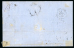 1859 5 Gr. Plate I and Plate II, vermilion (vermiglio), three-stamp mixed-plate franking on cover from Messina