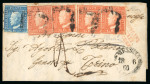 Stamp of Italian States » Sicily » 5 Grana, Plate II » Covers Sicily 1859 5Gr plate I and plate II (3) vermiglio plus 2Gr entire to Torino