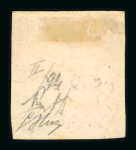 1859 5 Gr. Plate II, vermilion (vermiglio), position 94, showing the stampa smossa (slipped printing) variety. Fresh unused example with large part original gum.  A scarce and highly desirable printing variety, displayin